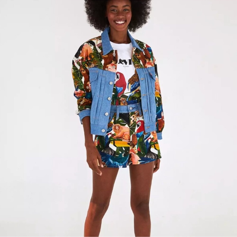 FARM Rio Multicolor Tropical Print Jean Shorts
